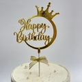 Gold Crown Happy Birthday Cake Topper