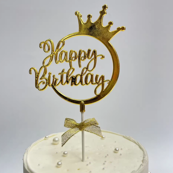 Gold Crown Happy Birthday Cake Topper