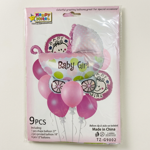 Baby Girl Pram Balloon Bouquet 9pcs
