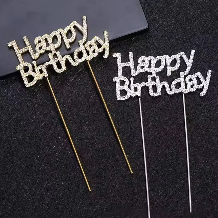 Diamond Rhinestone Happy Birthday Cake Topper