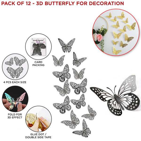 3D Butterfly Wall Decoration Pack of 12