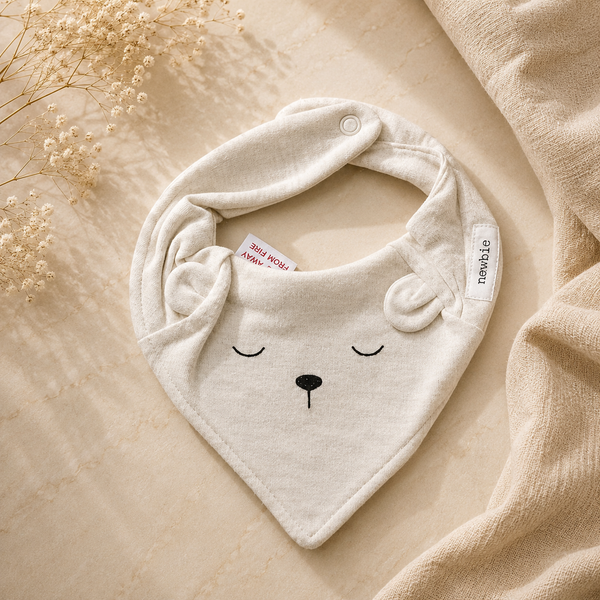 Sleeping Bear Baby Bib with 3D Ears