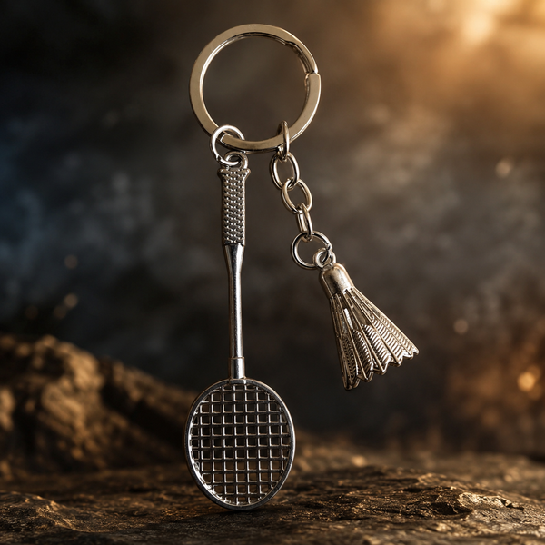 Badminton Racket and Shuttlecock Metal Keychain