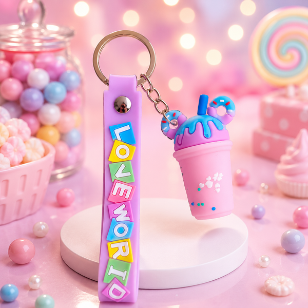 Love World Donut Cup Keychain