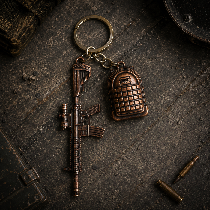 PUBG Assault Rifle and Backpack Metal Keychain