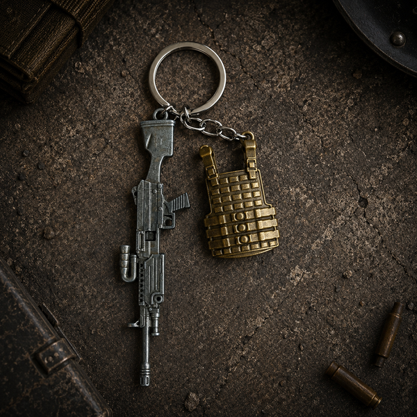 PUBG Assault Rifle and Armor Vest Metal Keychain