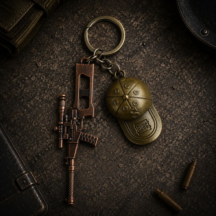 PUBG Sniper Rifle and Cap Metal Keychain