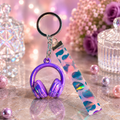 Teal Headphones and Holographic Pattern Keychain
