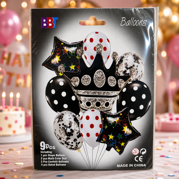 Black Crown Balloon Bouquet 9pcs