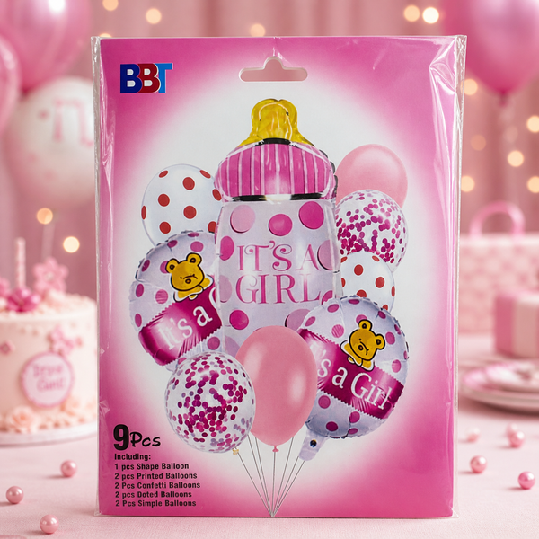 BBT It's a Girl Pink Balloon Bouquet 9pcs