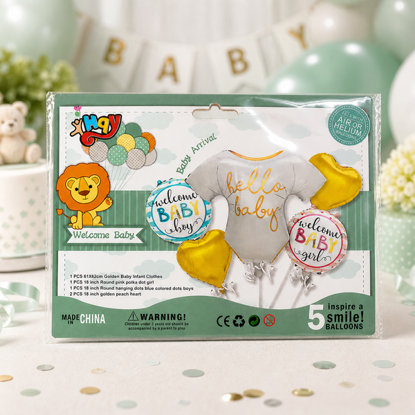 Welcome Baby Hello Baby Balloon Bouquet 5pcs