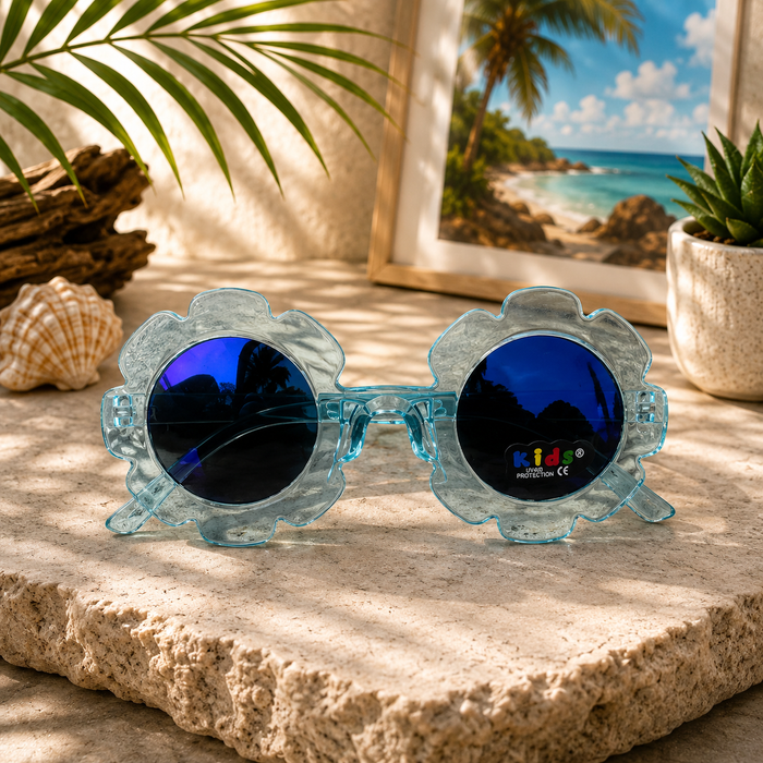 Blue Flower Mirrored Kids Sunglasses