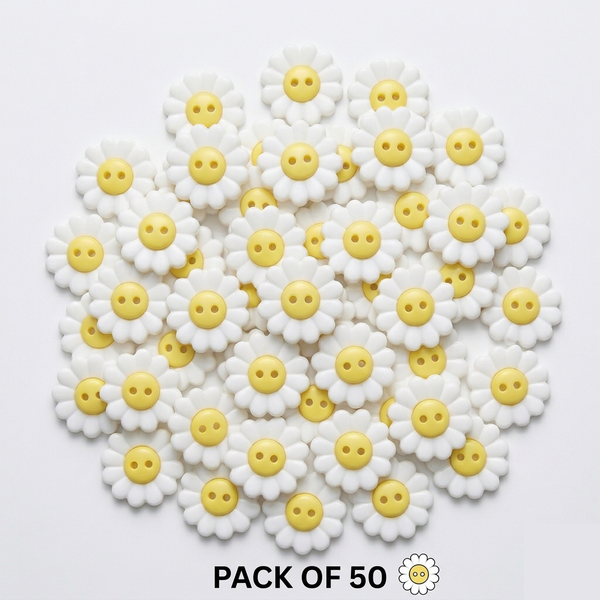 White Daisy Flower Buttons Pack of 50