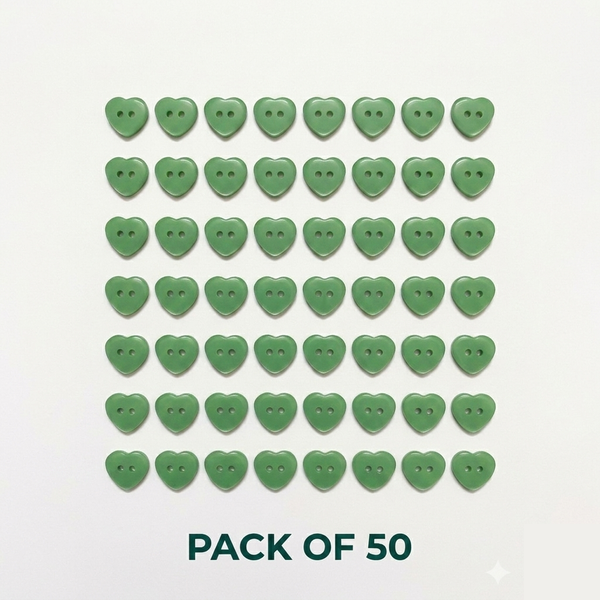 Green Heart Buttons Pack of 50
