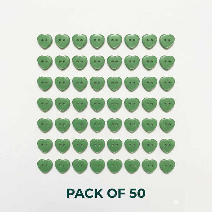 Green Heart Buttons Pack of 50