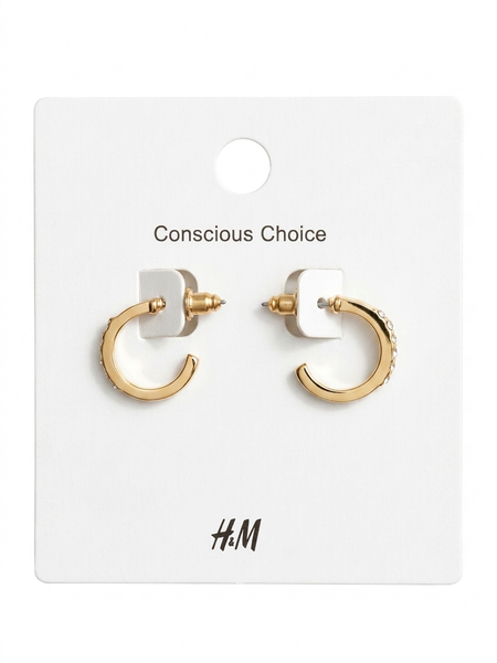 Gold Half Diamond Hoop Earrings