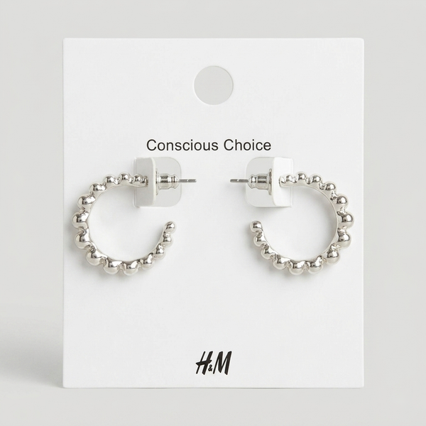 Silver Beaded Hoop Earrings