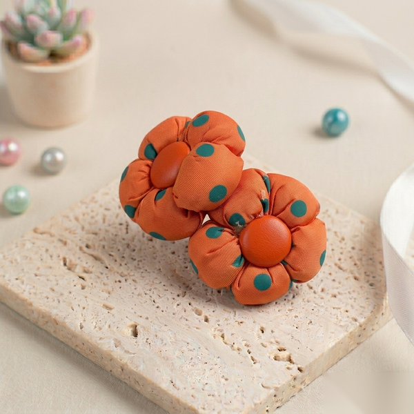 Orange Polka Dot Puff Flower Clips (Set of 2)