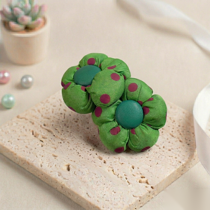 Green Polka Dot Puff Flower Clips (Set of 2)
