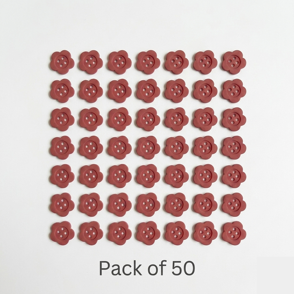 Red Flower Buttons Pack of 50