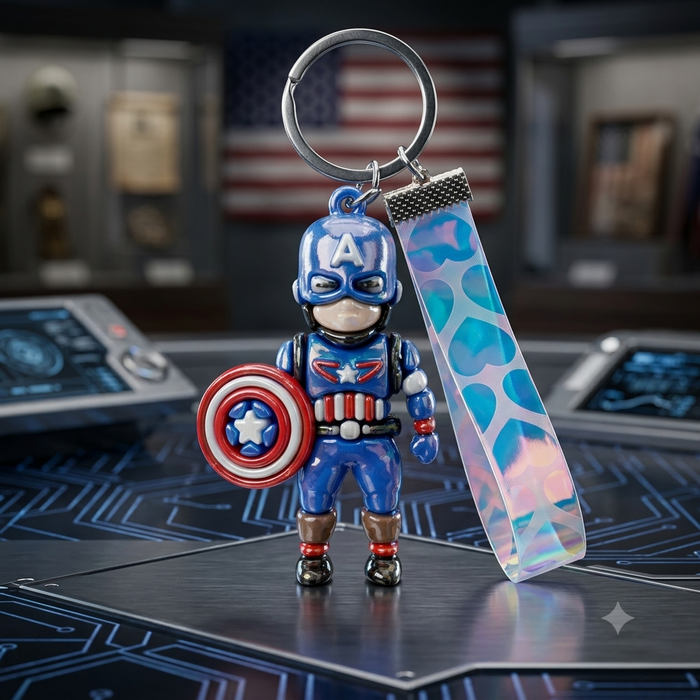 Captain America Holographic Pattern Keychain