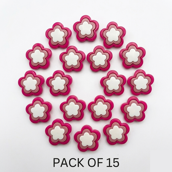 Pink Layered Flower Buttons Pack of 15