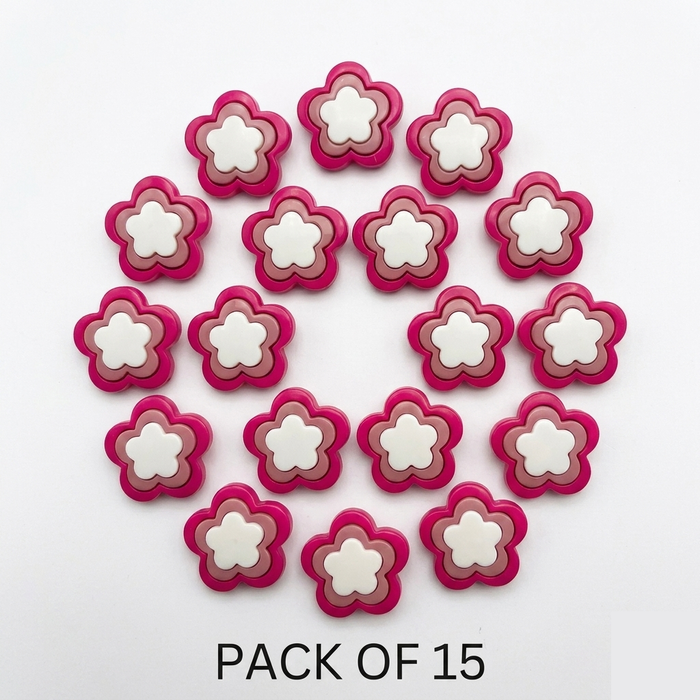 Pink Layered Flower Buttons Pack of 15