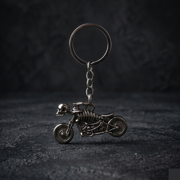 Skeleton Skull Motorcycle Metal Keychain