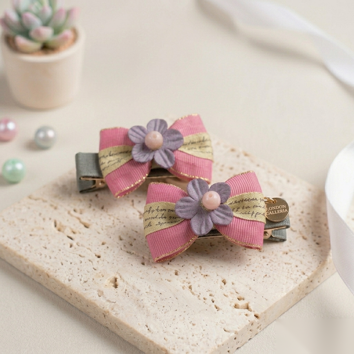 Pink & Purple Bow Hair Clips (Set of 2)