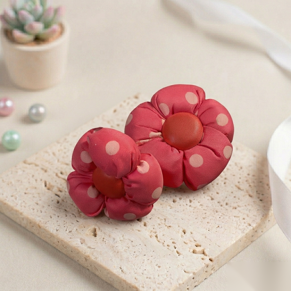 Red Polka Dot Puff Flower Clips (Set of 2)