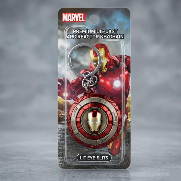 Marvel Iron Man Helmet Arc Reactor Keychain