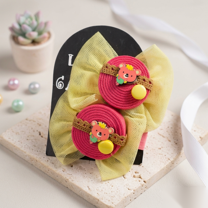 Teddy Bear Ruffle Hair Clips (Set of 2)