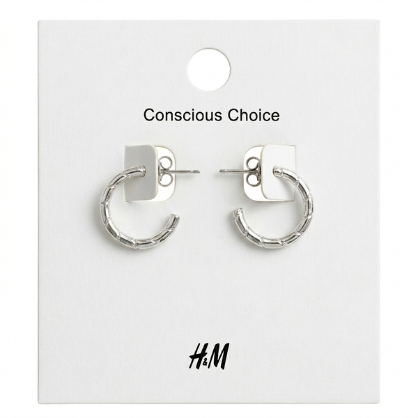 Silver Bamboo Medium Hoop Earrings