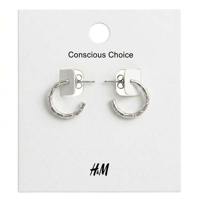 Silver Bamboo Medium Hoop Earrings