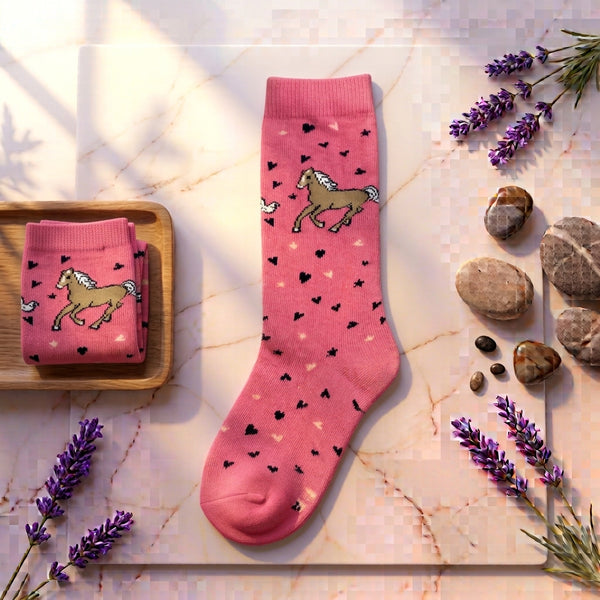 Horse & Heart Print Socks