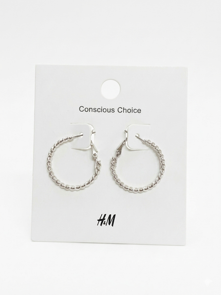 Silver Twisted Medium Hoop Earrings