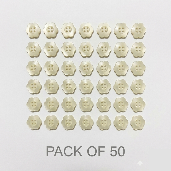 White Pearl Flower Buttons Pack of 50